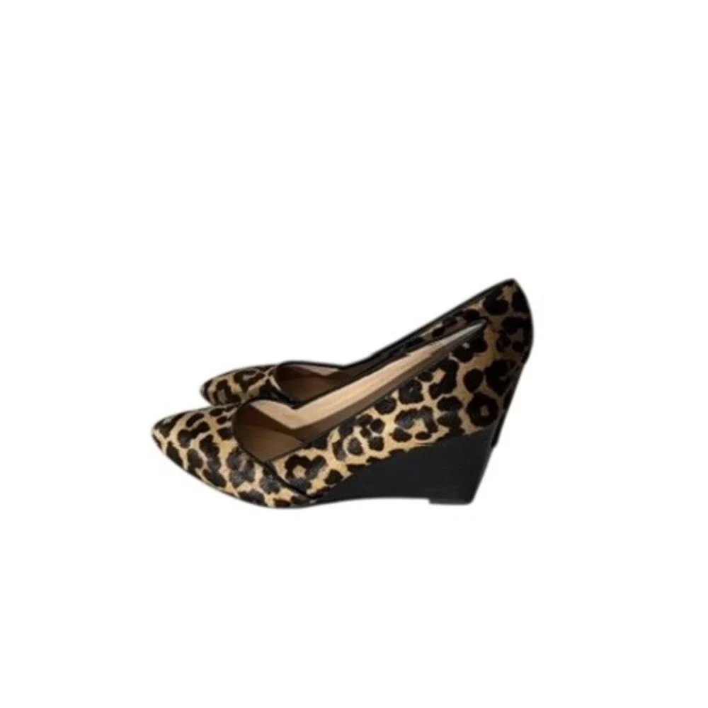 Franco Sarto Frankie 2 Leopard Print Calf Hair Wedge Pumps Tan Black Womens 7.5M